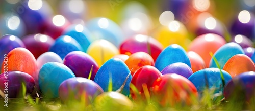 Colorful eggs on grass photo