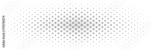 horizontal halftone of black snowflake spread from center design for pattern and background. © eNJoy Istyle