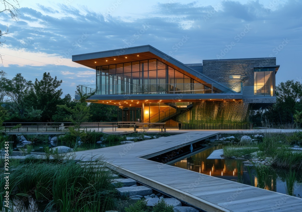 Stunning Lakeside Nature Center With Boardwalk And Green Roof