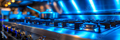 Modern Gas Stove in Kitchen, Closeup of Professional Cooking Equipment, Home Interior