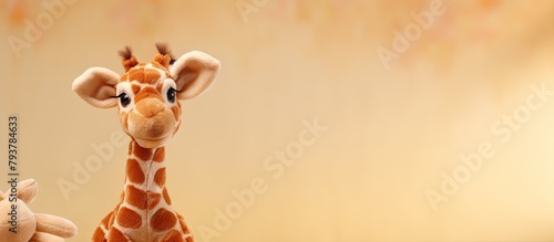 Giraffe beside toy photo