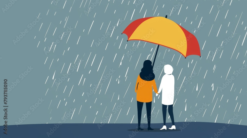 Intimate Moments Under the Yellow Umbrella, Ideal for Relationship Themes