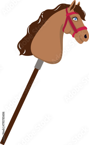 Brown horse with dark curly mane for hobbyhorse
