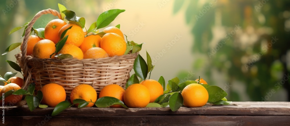 Basket of oranges on a tabletop
