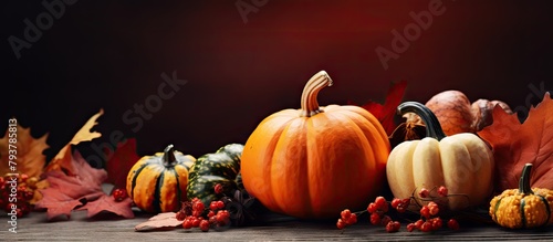 Pumpkins and autumn decor close-up