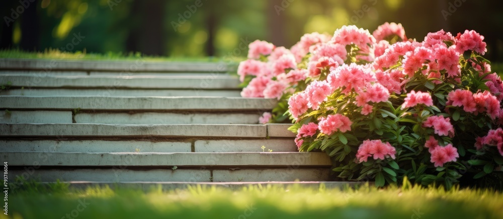 Wildflowers blooming on stone steps