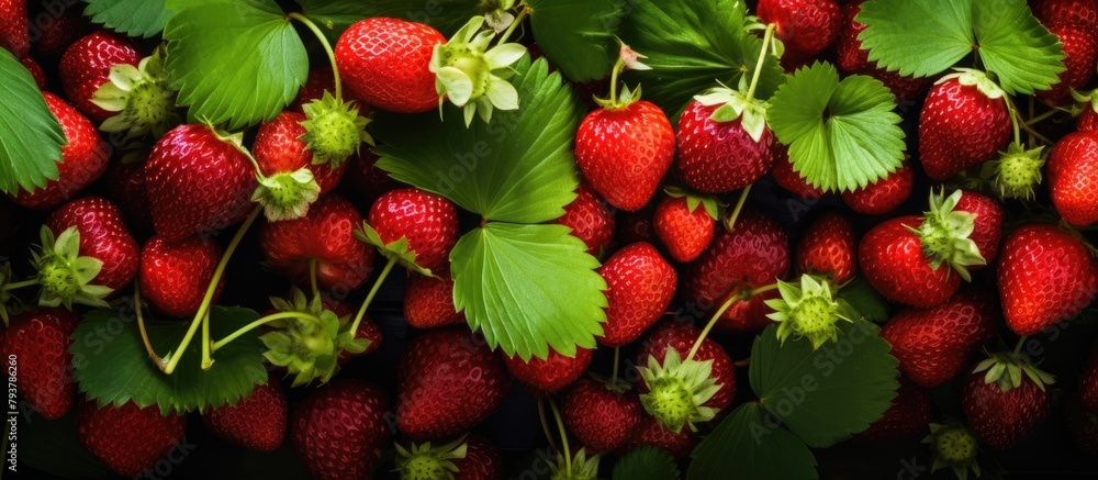 Fresh strawberries with green leaves Fresh strawberries with green leaves