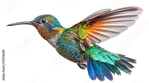 Hummingbird art illustration in watercolor style flying in vivid colors i © Barosanu