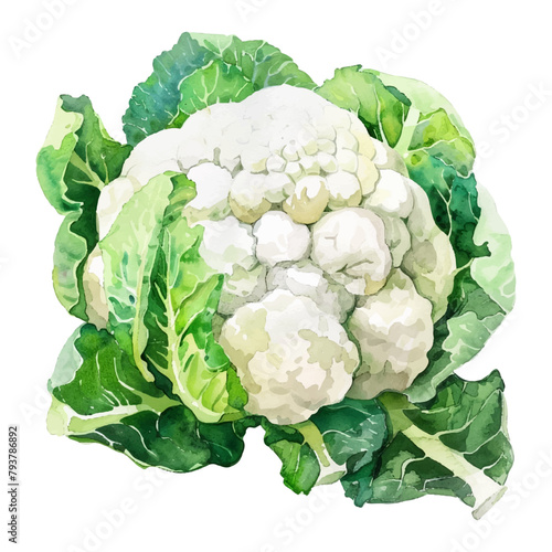 Watercolor cauliflower vegetable on white background