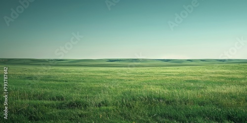 Vast green prairie landscape with blue sky