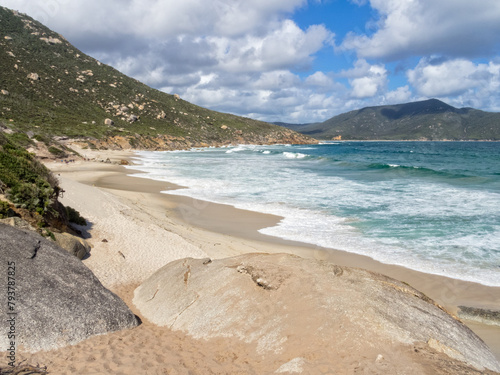 The beautiful sandy beach at Little Oberon Bay is the perfect place for a short break and snack - Wilsons Promontory, Victoria, Australia