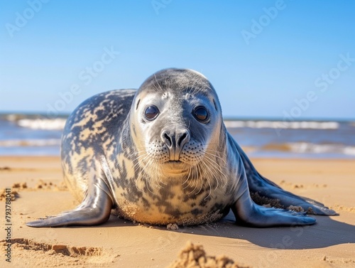 A young grey seal, Grey seal Halichoerus grypus, cute young animal photo