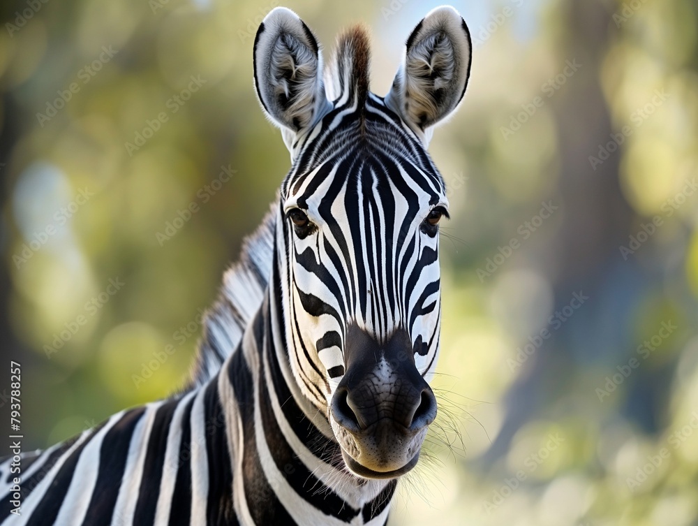 Naklejka premium zebra in wildlife, animal portrait on zebra pattern with lines