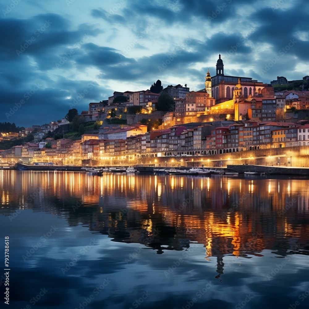 b'Night view of Porto, Portugal'