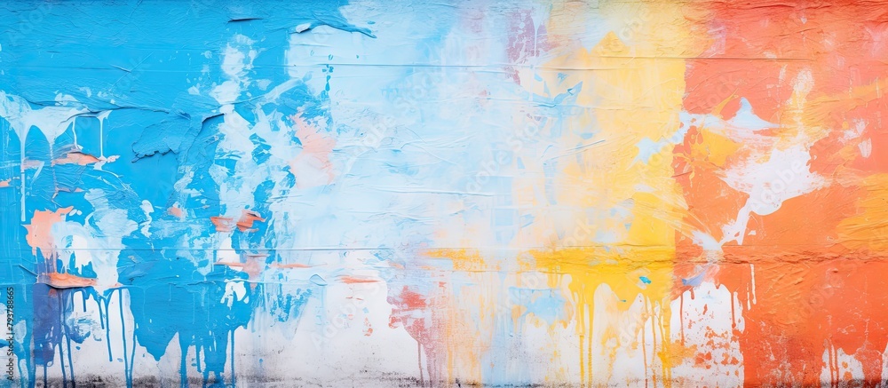 Colorful paint drips on a wall