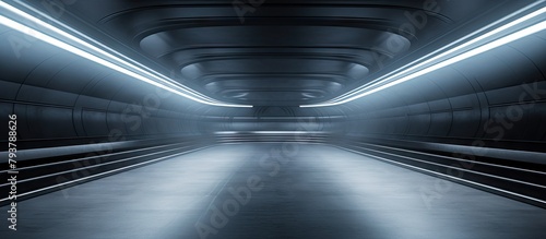 Dim tunnel with rows of benches