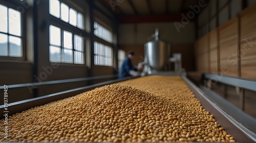 Freshly collected wheat grains are machine dried and given an antimicrobial treatment in a facility.generative.ai photo