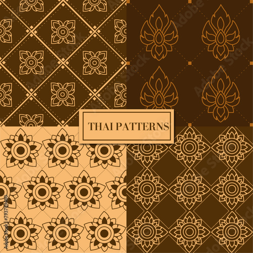 A set of Thai pattern swatches designs in warm brown hues