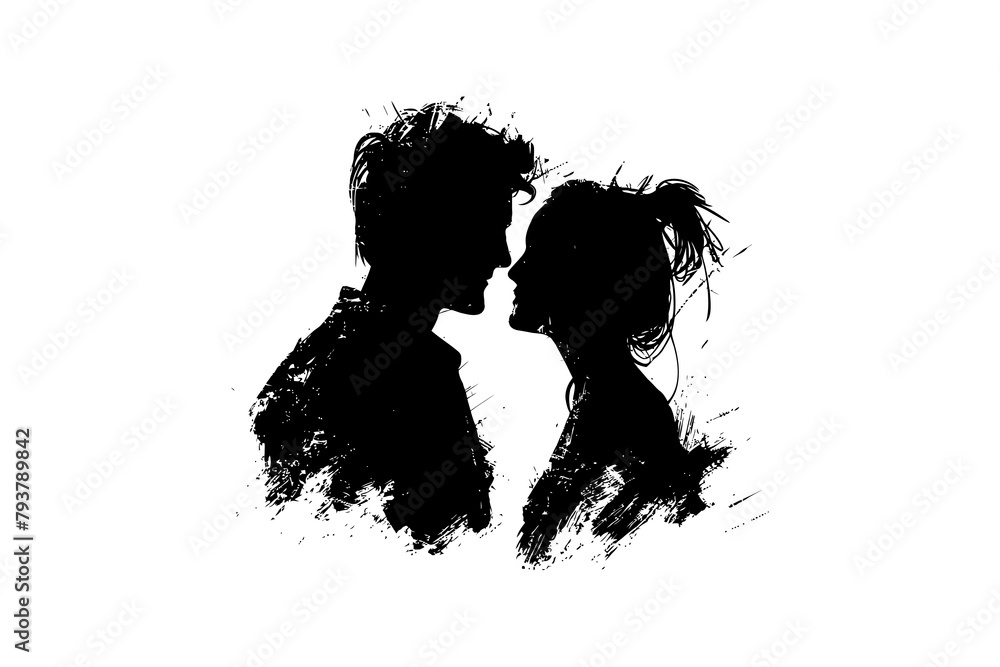 Silhouette of a Couple About to Kiss. Vector illustration design.