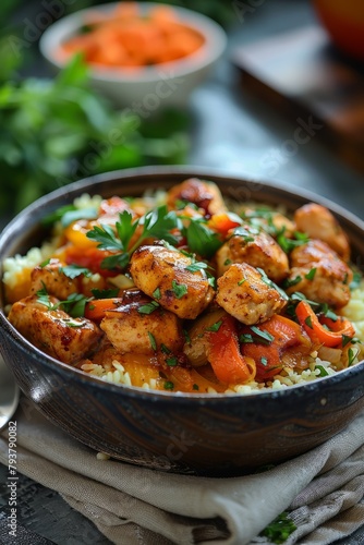 Chicken stew with vegetables and rice