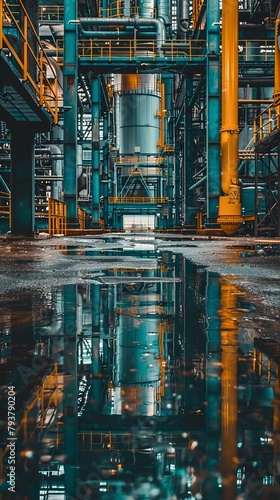 Reflection of an Industrial Building in a Puddle