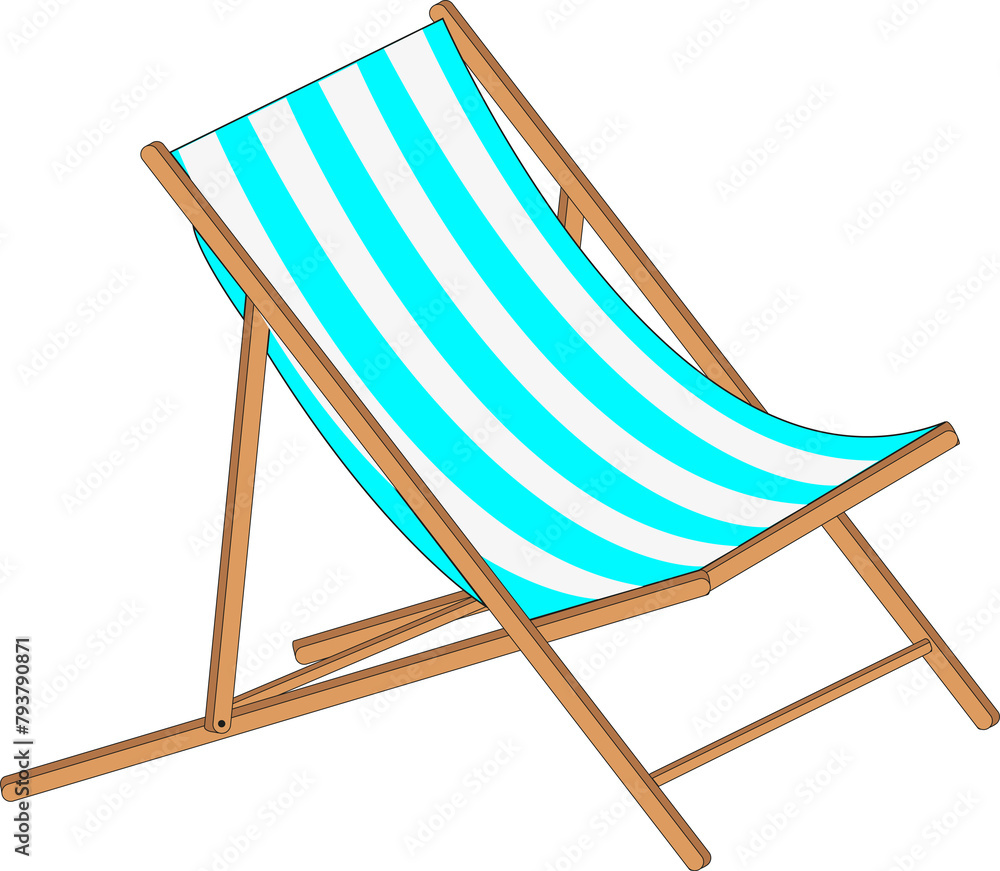 Chaise longue avec cadre en bois et tissu rayé de différentes couleurs sur fond blanc	