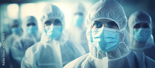 Medical staff in protective gear and masks at a hospital