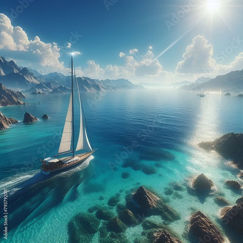 barca a vela, veliero in mezzo al mare limpido photo