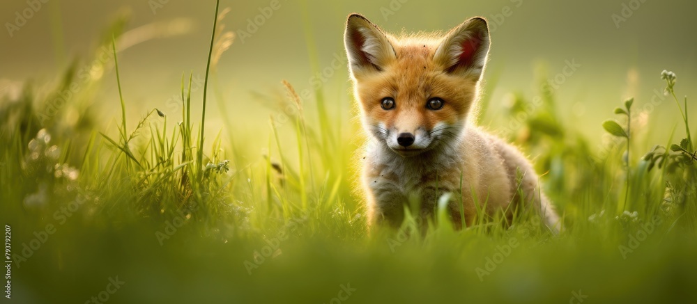 Obraz premium A small wolf on grass