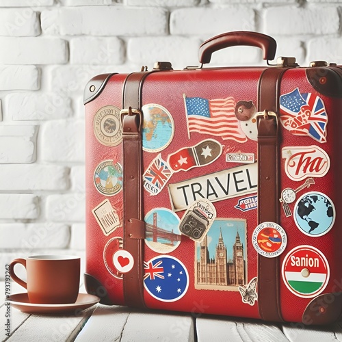 valigia dei viaggi con adesivi photo