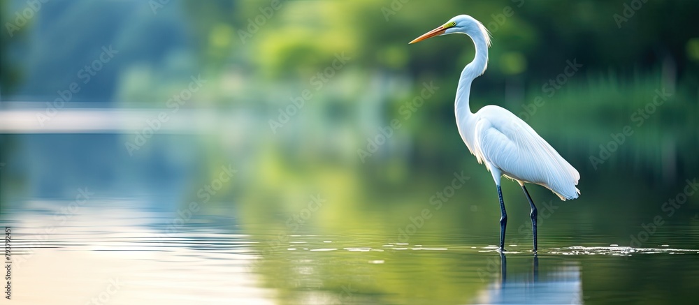 Naklejka premium White heron wading in water with elongated beak