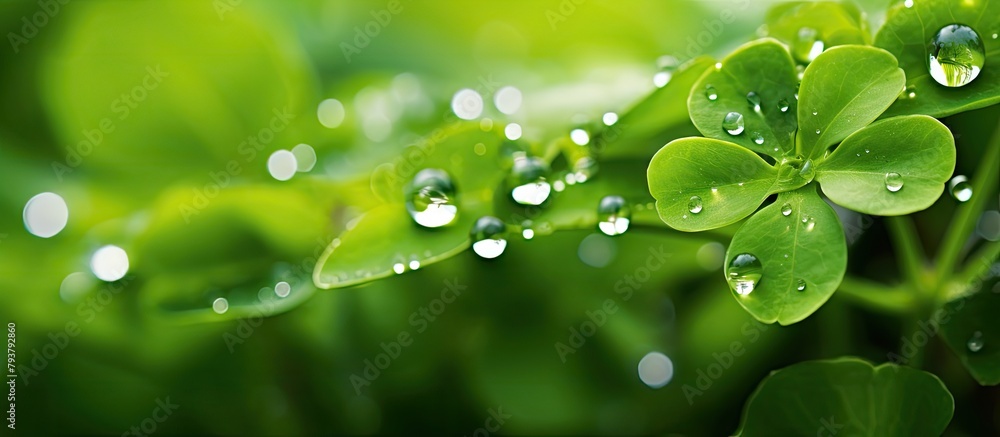 Green foliage adorned with raindrops Green foliage adorned with raindrops