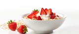 Giraffe and strawberries in a cereal and oatmeal bowl