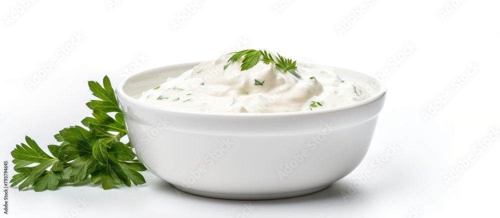 Close up of a sour cream bowl with parsley Close up of a sour cream bowl with parsley