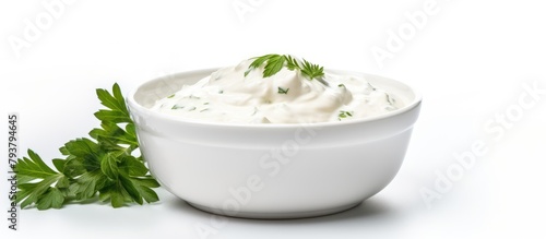 Close up of a sour cream bowl with parsley