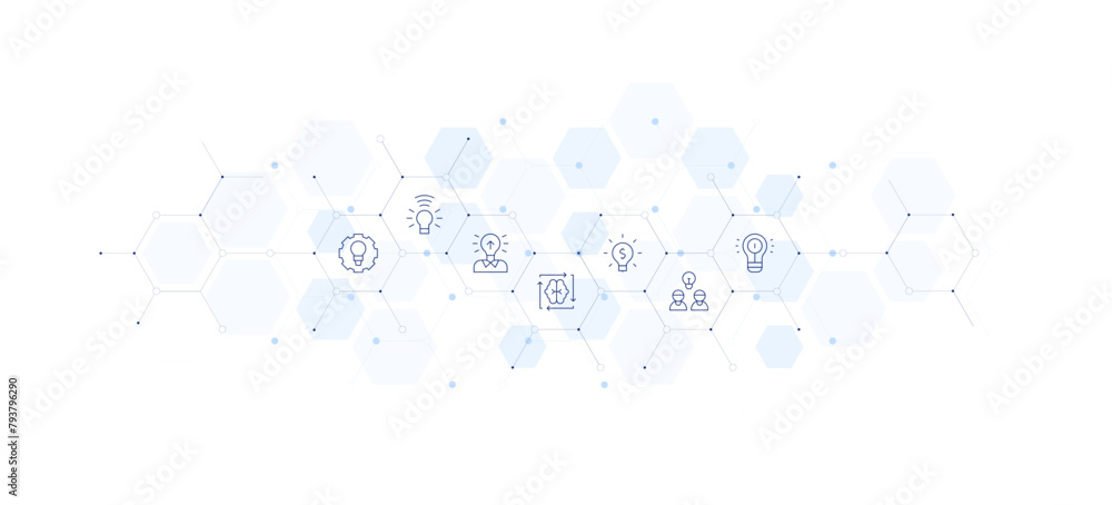 Idea banner vector illustration. Style of icon between. Containing lightbulb, brainstorming, idea.