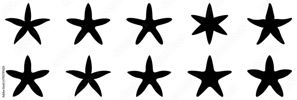 Obraz premium Black starfish icons. Vector illustration