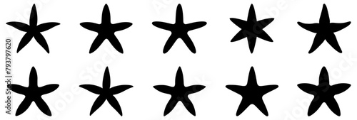 Black starfish icons. Vector illustration