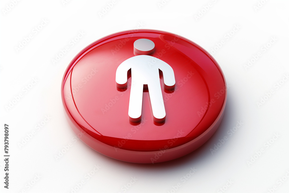3d white person icon on red button. isolated on white background, help, support, 3d white person icon on red button. isolated on white background, help, support,