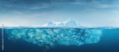 An iceberg in the sea surrounded by ice photo