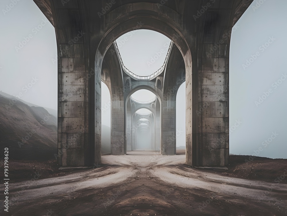 Transcendent Archways:Exploring the Captivating Symmetry of Surreal Architectural Landscapes