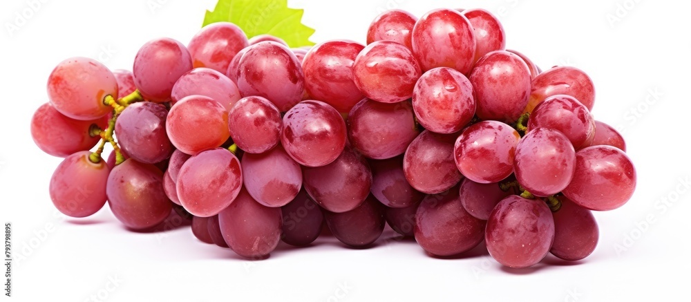 Ripe cluster of red grapes with leaf Ripe cluster of red grapes with leaf