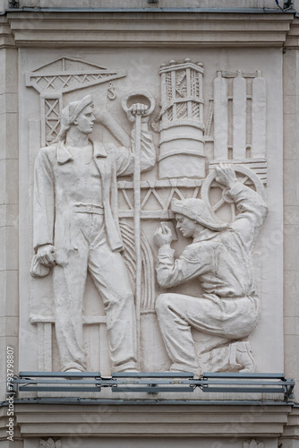 Bas-Relief on the building of workers in Moscow, Russia