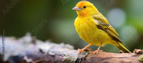 Yellow bird perched tree forest