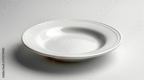 The empty ceramic plate is isolated on white background