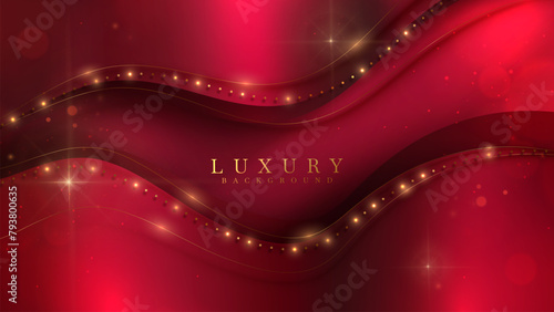 Luxurious Red Velvet Background with Golden Glitters. Vector Illustrations.