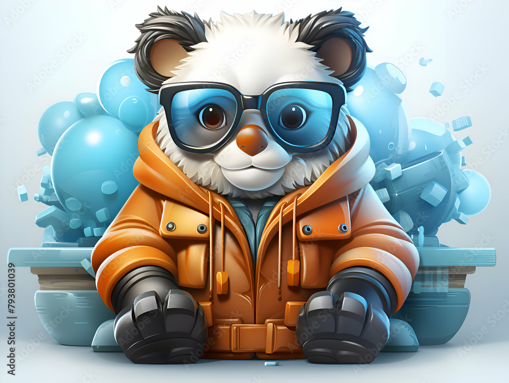 Panda in a winter jacket. 3D illustration. 3D rendering.