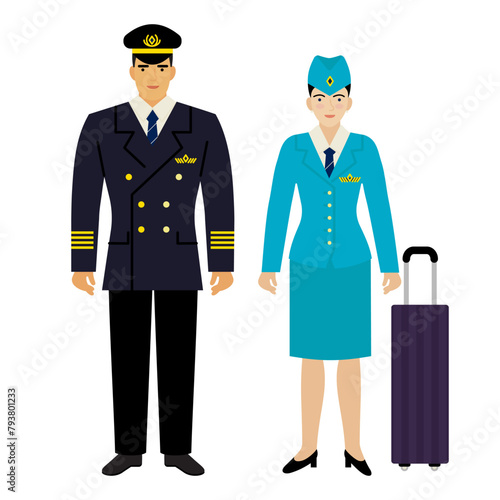 man and girl in the uniform of pilot and  flight attendant