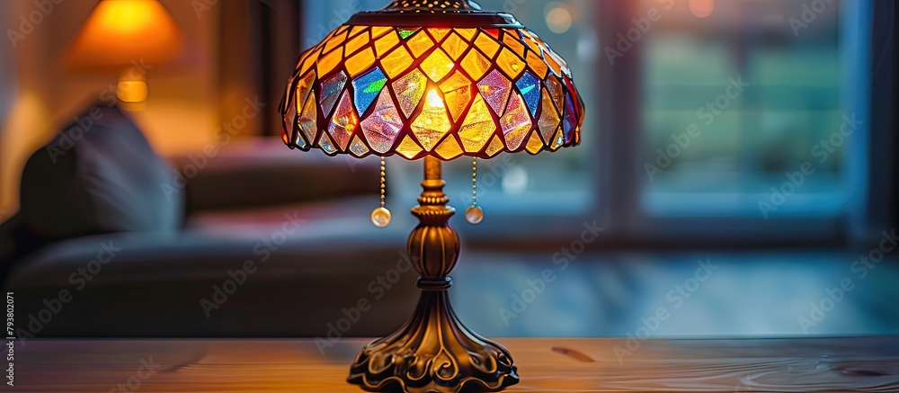 A table lamp in a cozy living room A table lamp in a cozy living room