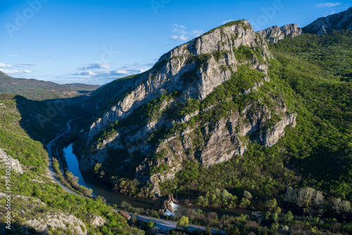 Sicevo Gorge (Sicevacka klisura) in Serbia. Mountains and river on early spring sunny day. The gorge in the middle of mountains.
 photo